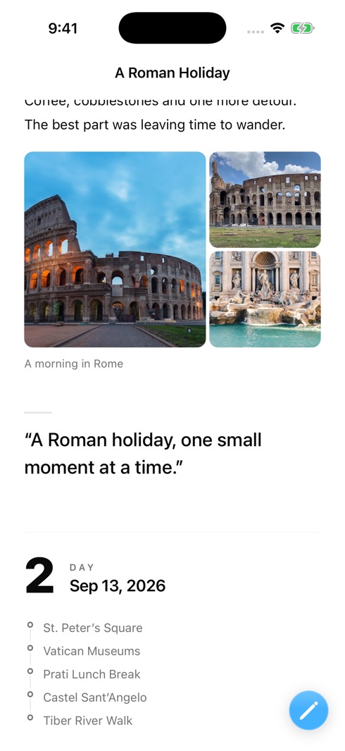Travel Mapmory travel journal with photos for each day