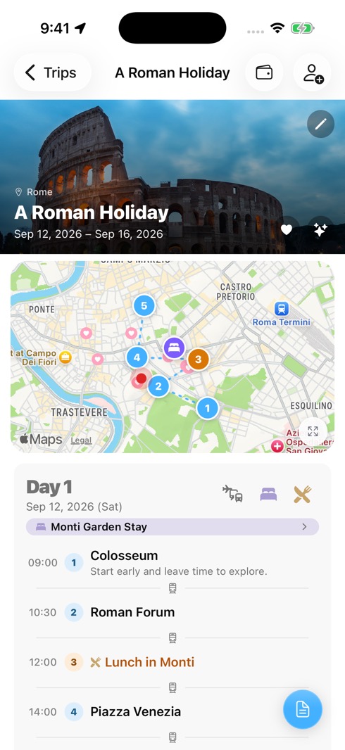 Travel Mapmory trip itinerary with a day-by-day plan and map